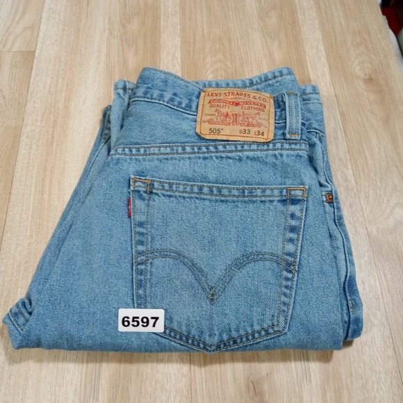 Levi‎ Strauss 505 Regular Fit Mens Jeans Blue Denim W33 L34 Stain - Picture 10 of 10